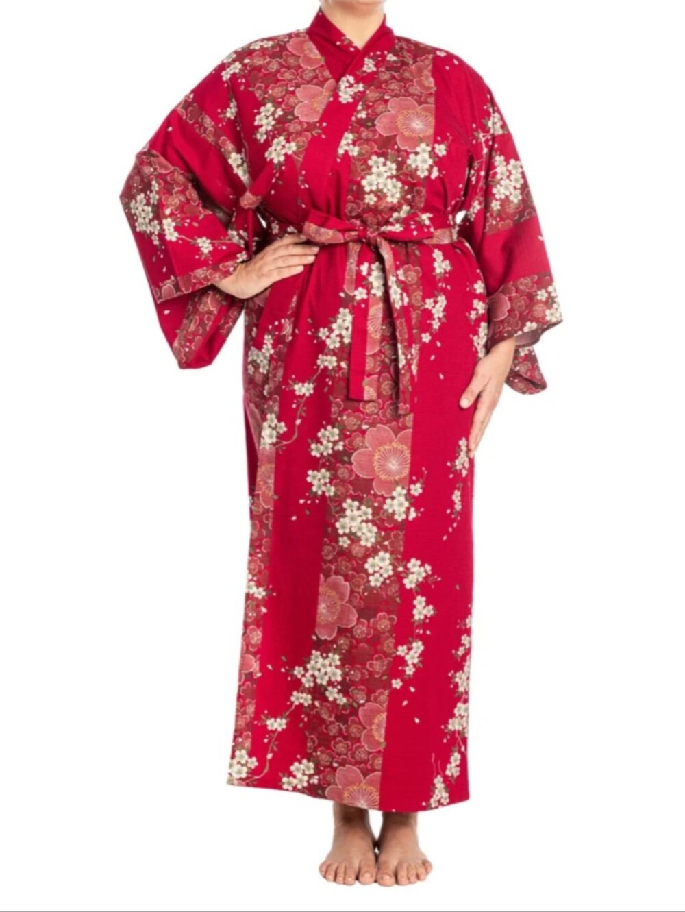 Authentic Japanese Yukata Kimono Robe for women, Cherry Blossom, Cotton, L